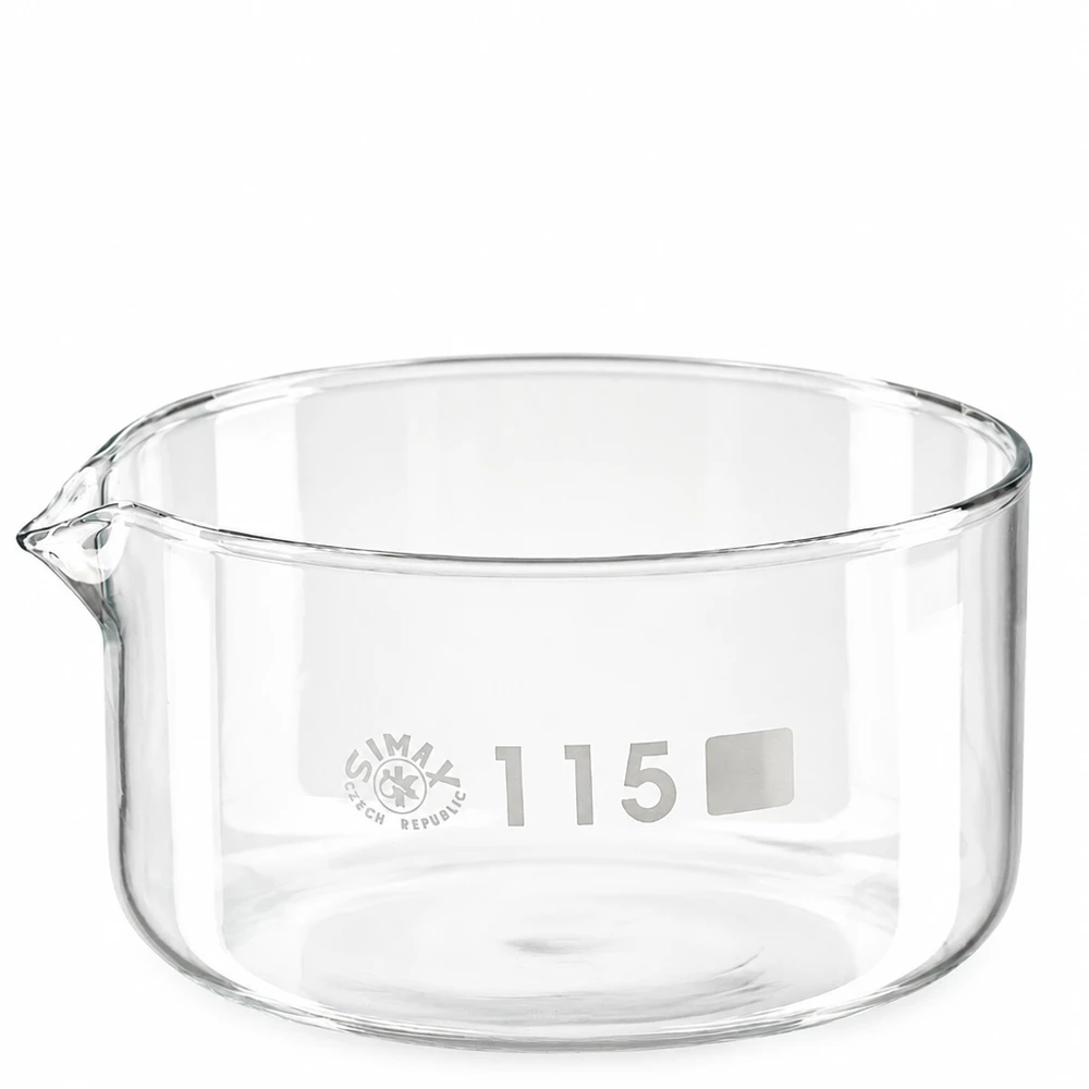 Runde Kristallisierschale Glas 500ml mit Ausguss für chemische Anwendungen Durchmesser 115mm
