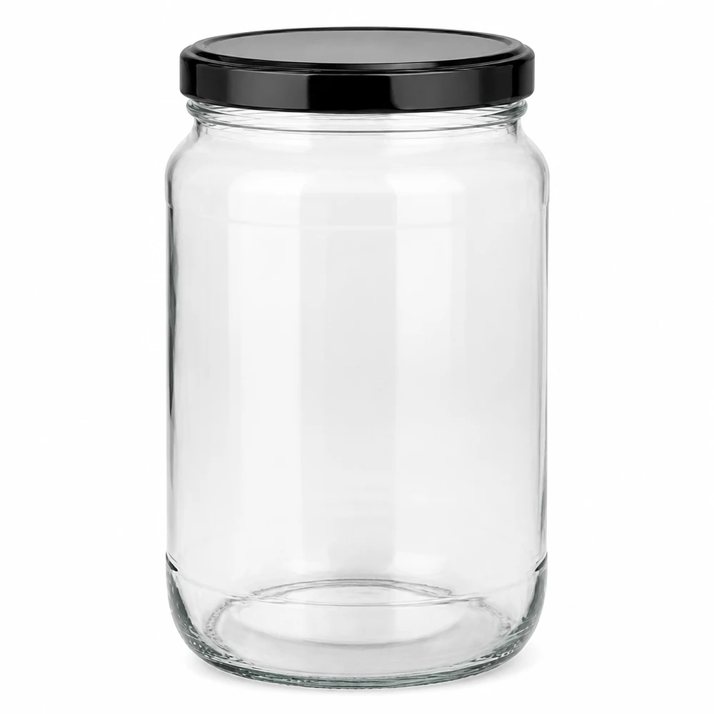 1700ml Rundglas mit schwarzem BasicSeal Deckel UN-Zertifizierung Glaskonserve Einmachglas Vorratsglas