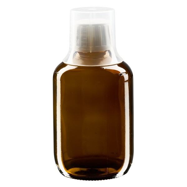 200ml Medizinflasche braun, Verschluss Originalitätsverschluss mit Dosierbecher 30ml ApoGlas