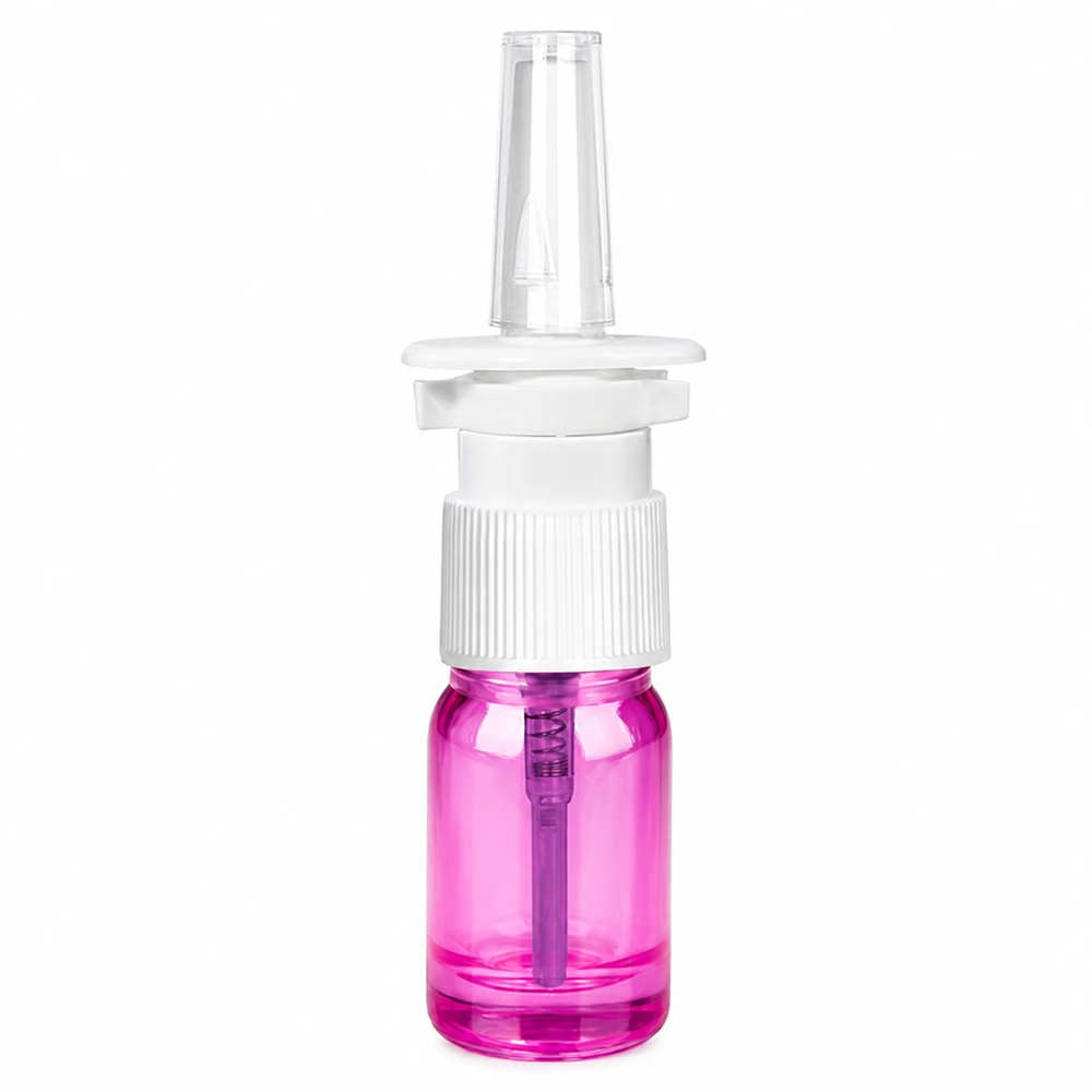 Medizinische 5ml Sprayflasche in elegantem Lila mit professionellem weißem Applikator für Nasensprays