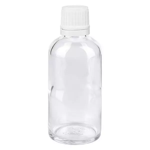 Apothekenflasche klar 50ml Tropfverschluss 1.2mm weiß Originalitätsverschluss
