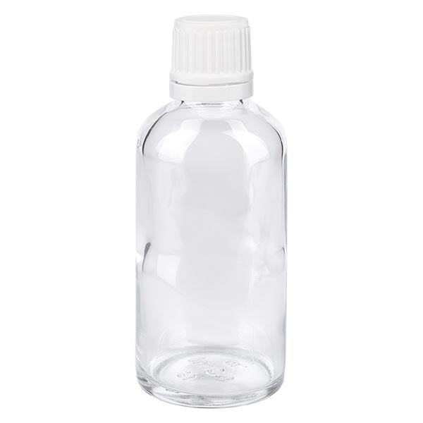 Apothekenflasche klar 50ml Tropfverschluss 1.2mm weiß Originalitätsverschluss Apothekenflasche klar 50ml Tropfverschluss 1.2mm weiß Originalitätsverschluss