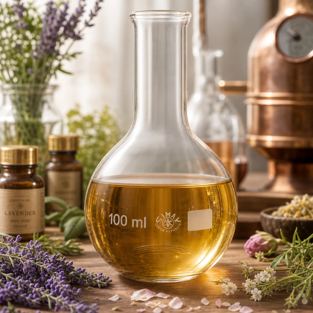 Borosilikat-Stehkolben 100ml mit schmalem Hals hitzebeständig für Aromatherapie und Phytochemie