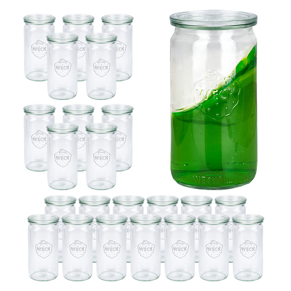 24er Set Weck Gläser 340ml Zylindergläser mit 24 Glasdeckeln 24er Set Weck Gläser 340ml Zylindergläser mit 24 Glasdeckeln