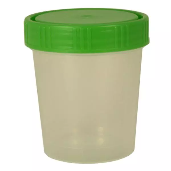 Urinbecher natur 125ml mit grünem Schraubdeckel