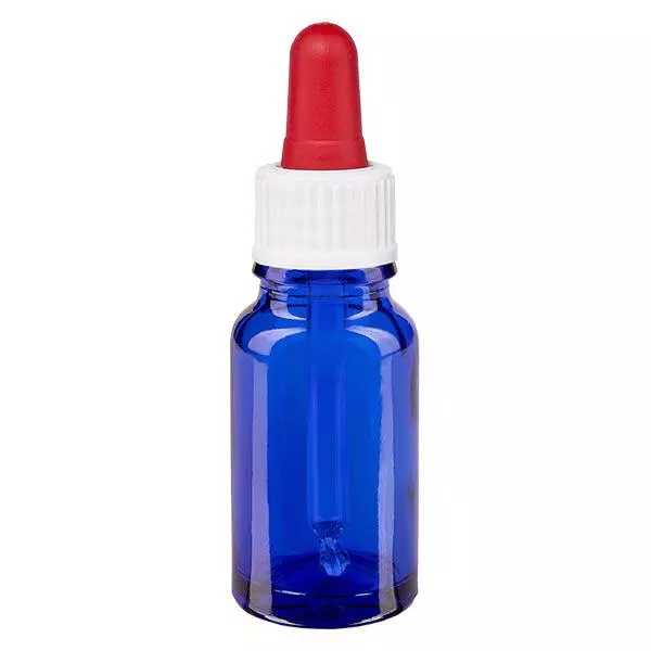 Apothekenflasche blau 10ml Pipette weiß/rot Standard Apothekenflasche blau 10ml Pipette weiß/rot Standard