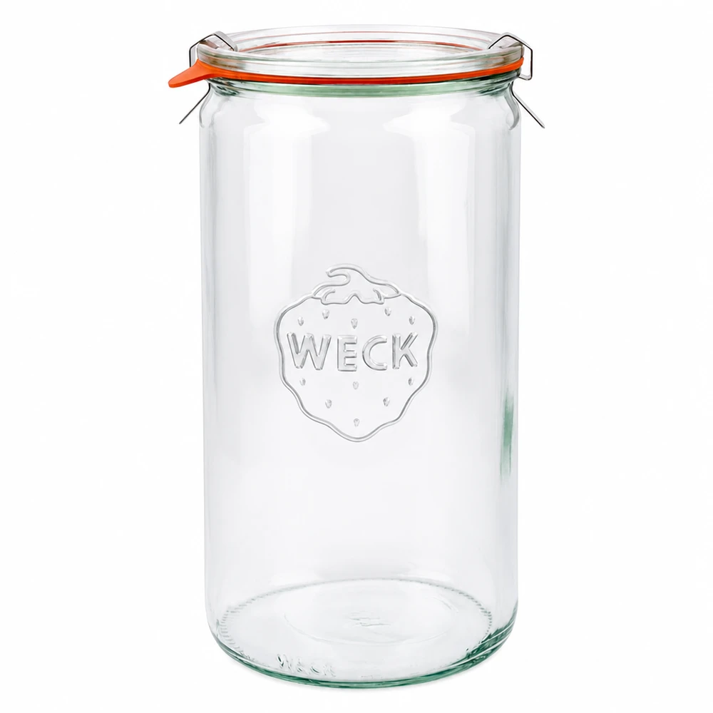 1590ml Zylinderglas komplett WECK RR100 WECK Zylinderglas 1590ml RR100 mit Glasdeckel Gummiring und Klammern Einmachglas transparent leer