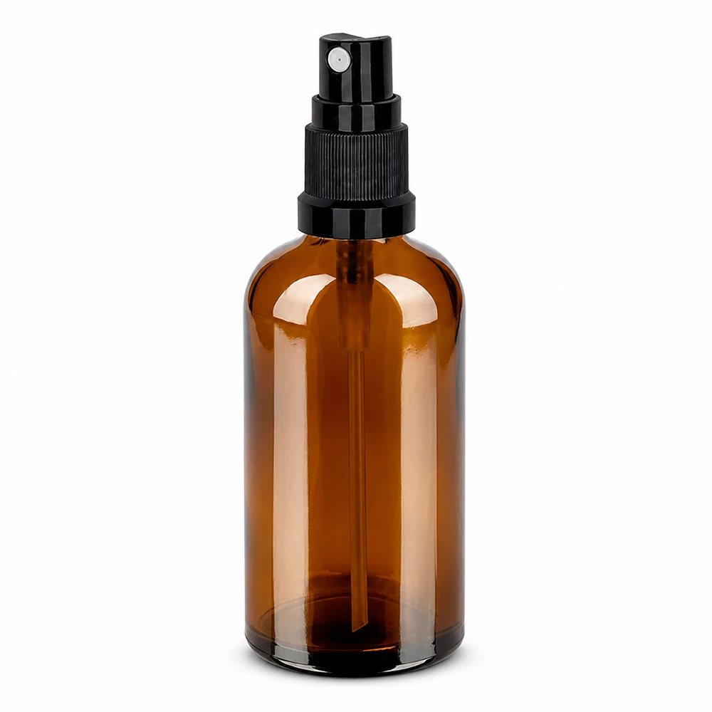 Pumpflasche 100ml BrownLine braunes Glas mit schwarzem Sprühkopf für DIY Kosmetik