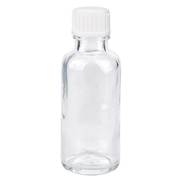 Apothekenflasche klar 30ml Schraubverschluss weiß Globuli Standard Apothekenflasche klar 30ml Schraubverschluss weiß Globuli Standard
