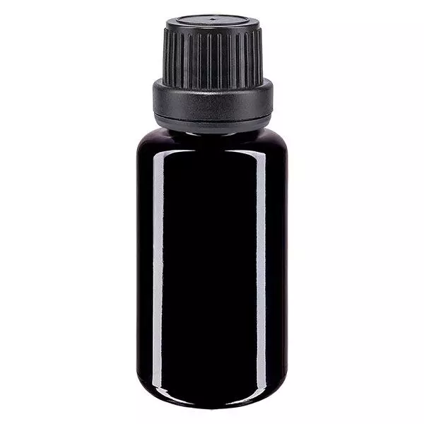 Apothekenflasche violett 20ml Tropfverschluss Giessring 2mm schwarz Originalitätsverschluss Apothekenflasche violett 20ml Tropfverschluss Giessring 2mm schwarz Originalitätsverschluss
