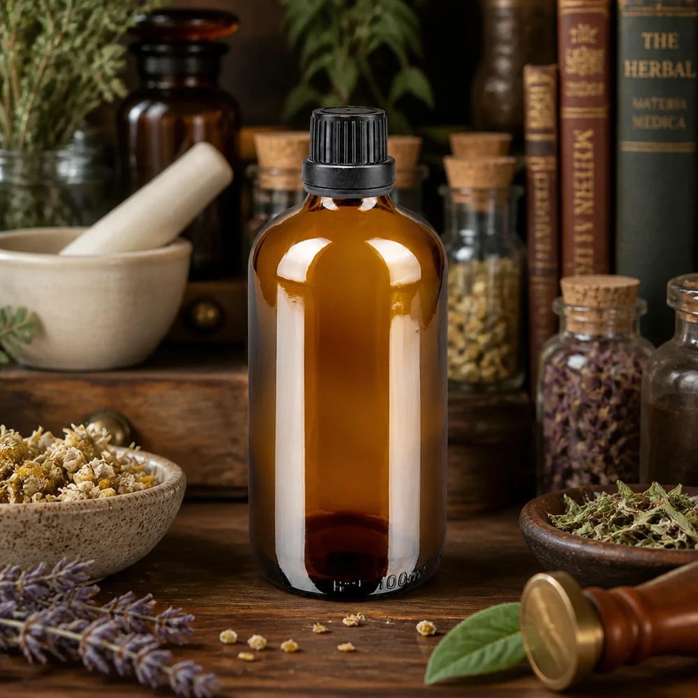 Apothekenflasche braun 100ml Tropfverschluss Premium 2mm schwarz Originalitätsverschluss Kleine braune Glasflasche 100ml mit schwarzem Schraubverschluss für Tinkturen und Naturheilkunde