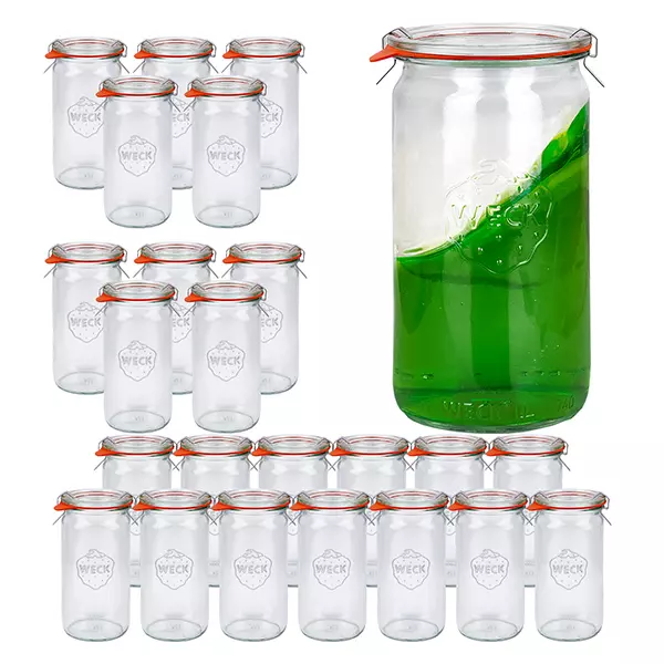 24er Set Weck Gläser 340ml Zylindergläser mit 24 Glasdeckeln 24er Set Weck Gläser 340ml Zylindergläser mit 24 Glasdeckeln