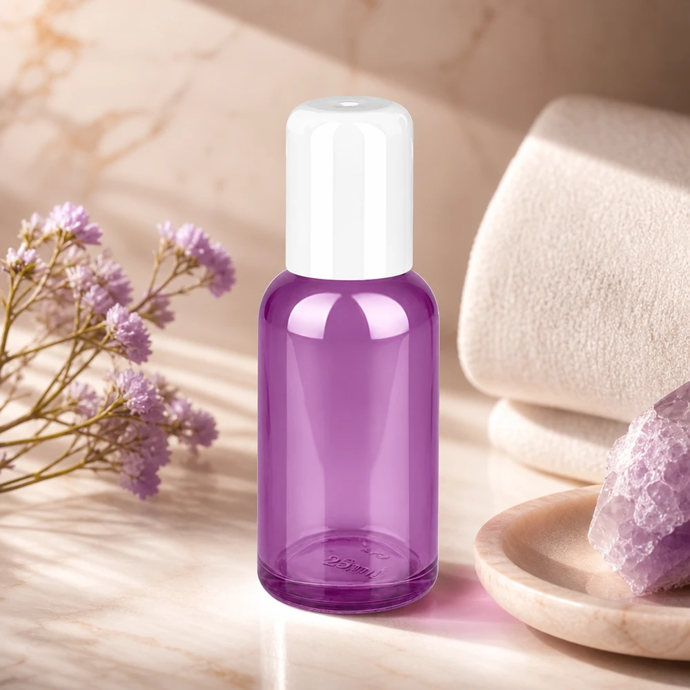 30ml violette Roll-On Glasflasche mit präzisem Kugel-Applikator für gezielte Produktverteilung