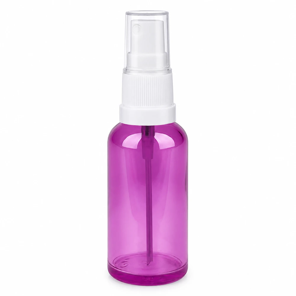 Handliche 50ml Sprühflasche rund in violett für DIY-Kosmetik und Aromatherapie