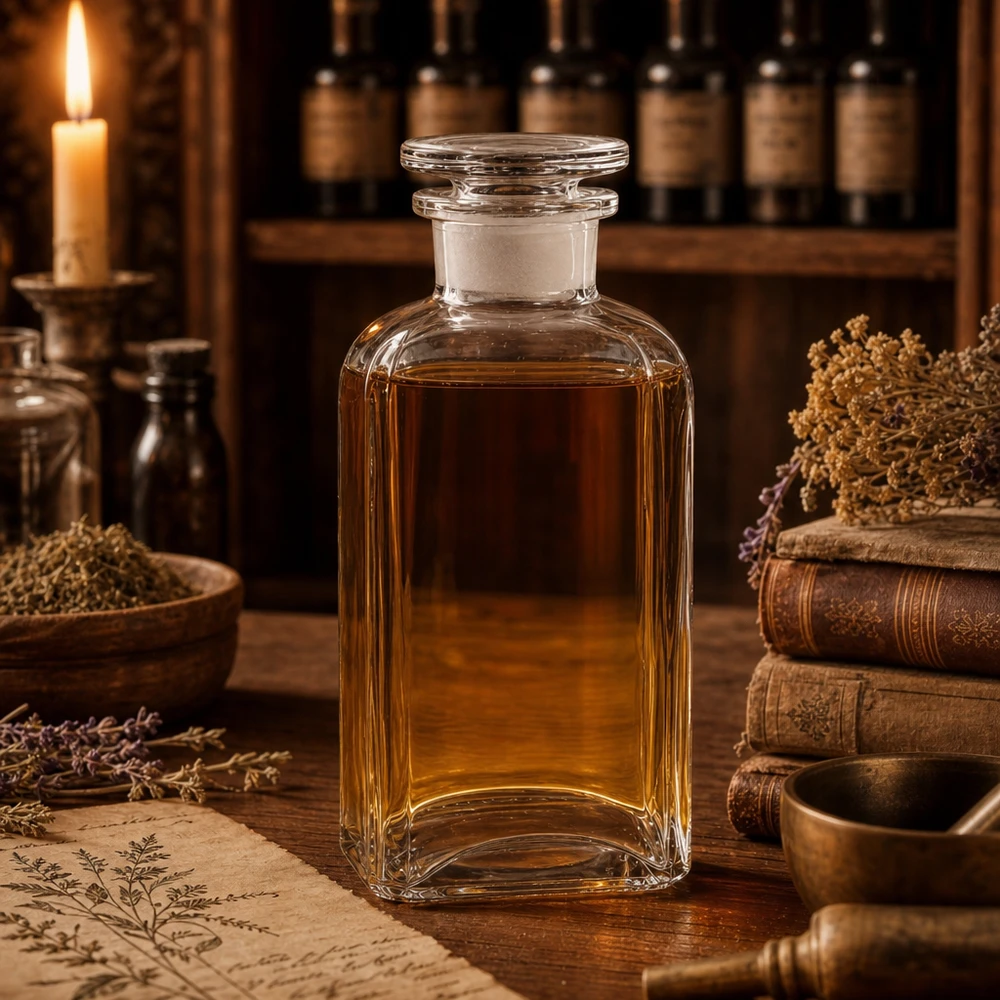 Antike Apothekerflasche Vierkant 250ml klar Glasstopfen Weithals für Öle Essenzen Tinkturen