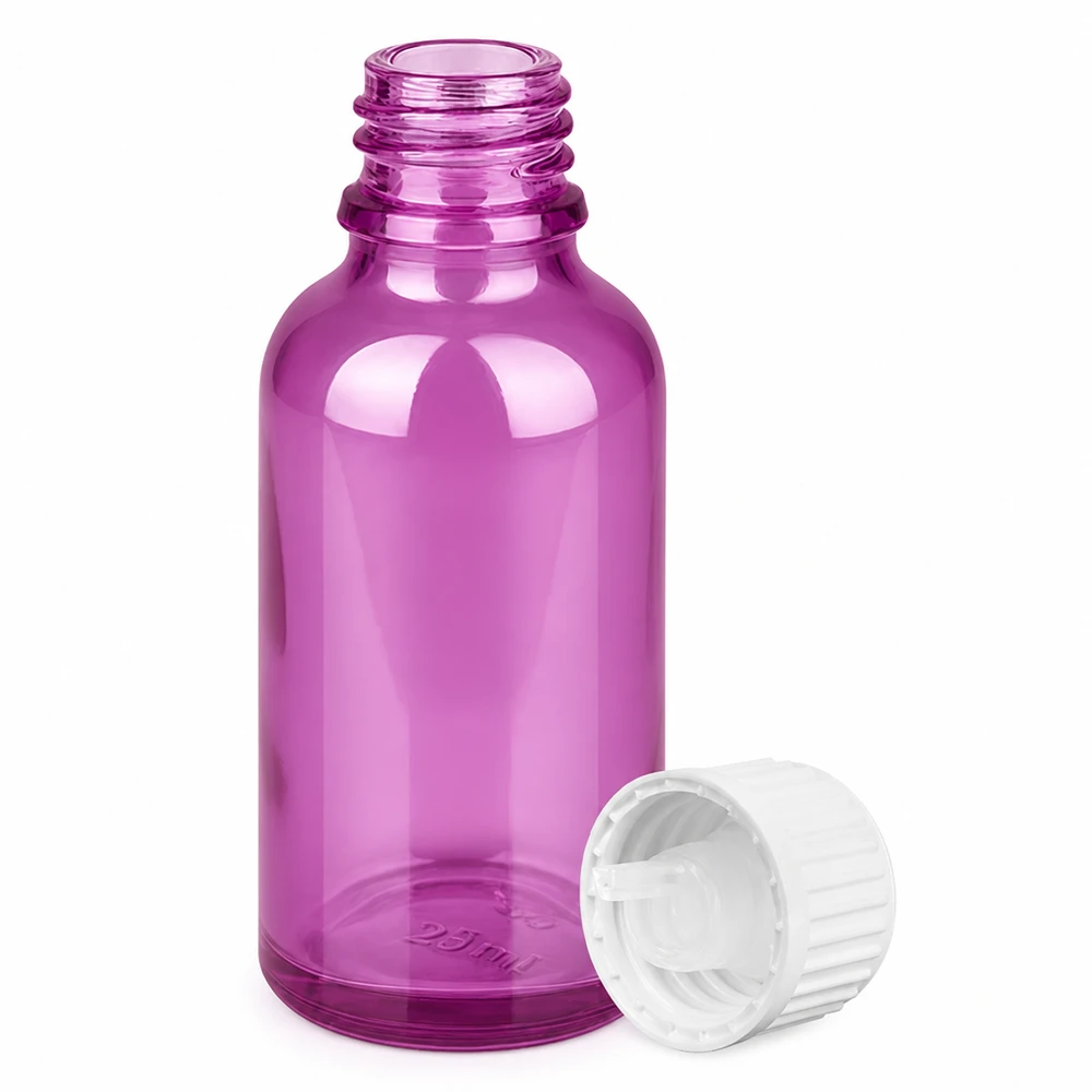 Professionelle Dosierungsflasche 30ml Purple Glass mit kindersicherem weißem Verschluss