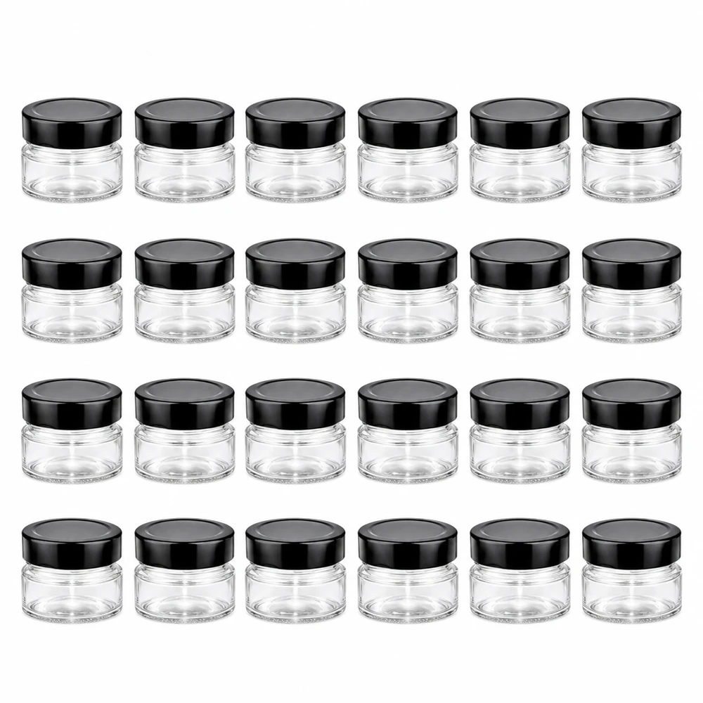 80ml Rundglas 24er-Set mit Deckel (Deckelfarbe: schwarz) UNiTWIST UNiTWIST 80ml Rundglas Set 24 Stück Schraubgläser klar mit schwarzem Deckel