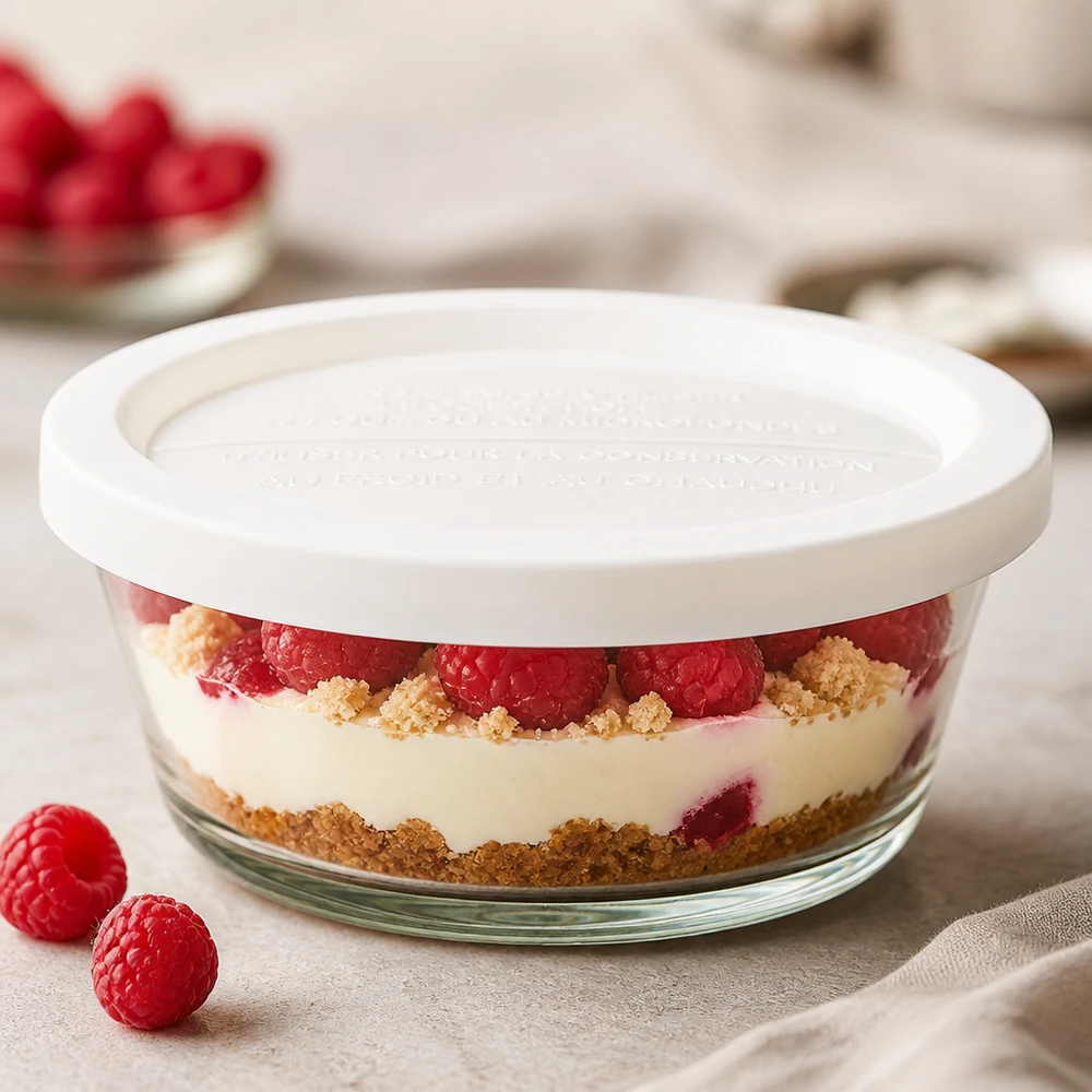 300ml Gourmetglas mit Frisched. WECK RR120 WECK RR120 Gourmetglas 300ml mit Frischhaltedeckel gefüllt mit Himbeer-Dessert als Geschichtetes Nachspeisen-Beispiel