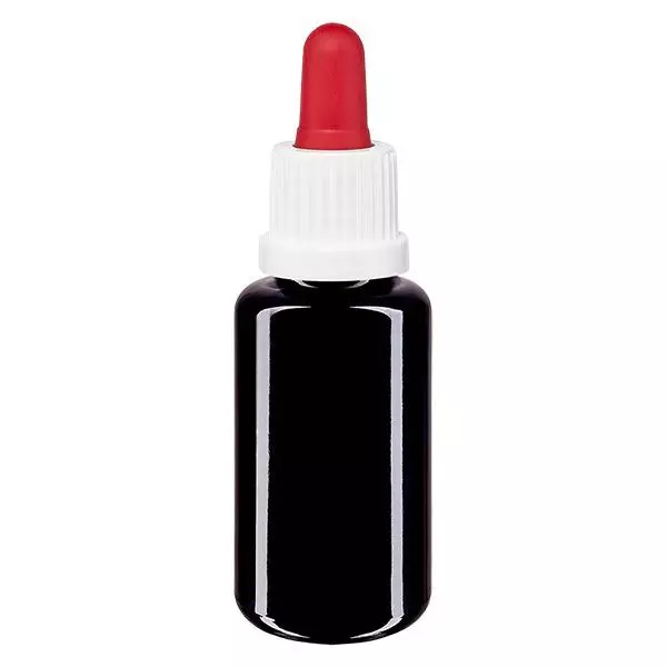 Apothekenflasche violett 20ml Pipette weiß/rot Originalitätsverschluss Apothekenflasche violett 20ml Pipette weiß/rot Originalitätsverschluss
