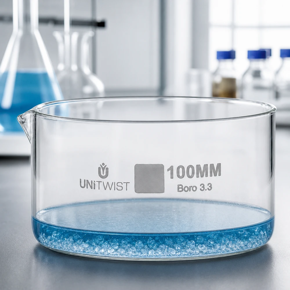 Flache Glasschale 100mm Kristallisieren Eindampfen Labor UNiTWIST Borosilikatglas zylindrisch