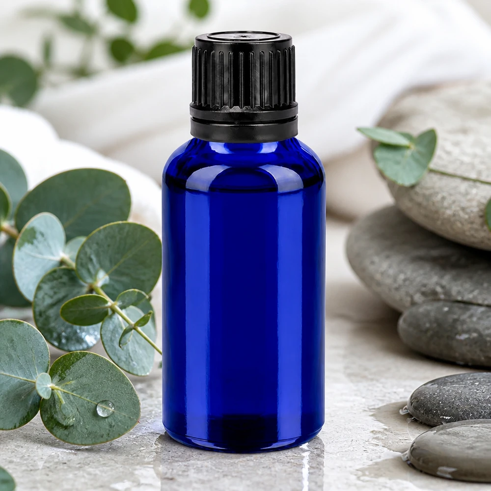 30ml Flasche 11mm Schraubverschluss schwarz Originalitätsverschluss BlueLine UT18/30 Robuste 30ml blaue Glasflasche mit dichtschließendem Verschluss für langfristige Lagerung
