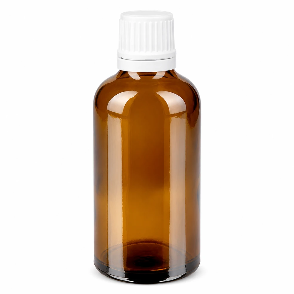 Apothekerflasche Braunglas 50ml rund mit weißem OV-Verschluss 11mm für Medizin und Öle