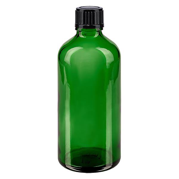 Apothekenflasche grün 100ml Tropfverschluss 1mm schwarz Standard Apothekenflasche grün 100ml Tropfverschluss 1mm schwarz Standard