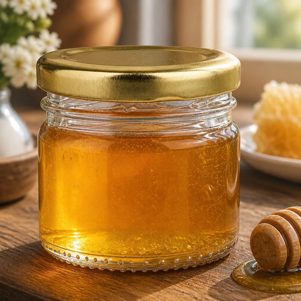 33 ml Rundglas 6er-Set mit Deckel (Deckelfarbe: gold) – UNiTWIST UNiTWIST 33ml Rundglas mit goldenem Schraubverschluss für süße Aufstriche und Dips