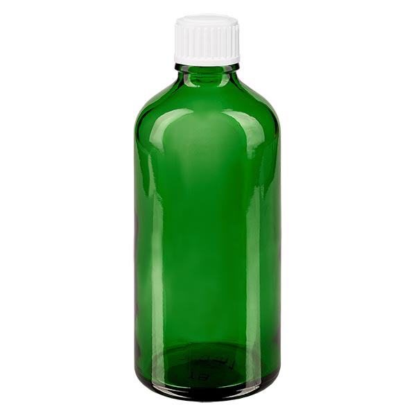 Apothekenflasche grün 100ml Tropfverschluss weiß 0.8mm Standard Apothekenflasche grün 100ml Tropfverschluss weiß 0.8mm Standard