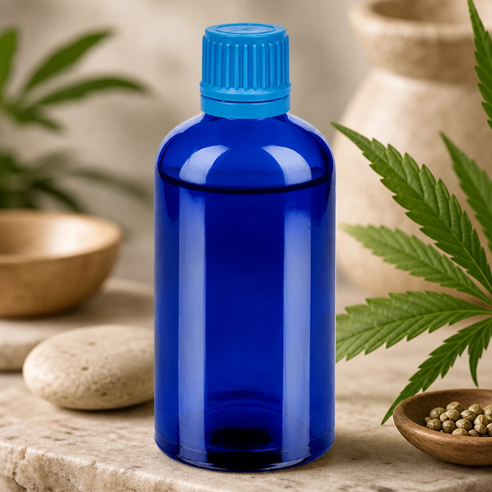 Sterile 100ml blaue Glasflasche mit Erstöffnungsschutz ideal für pharmazeutische Anwendungen
