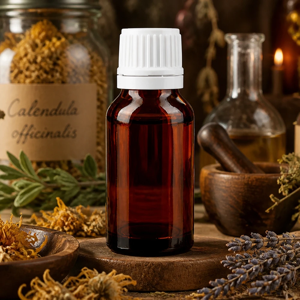 Hermetisch verschlossene Apothekenflasche 15ml braun weiß für Kräuterextrakte und Tinkturen