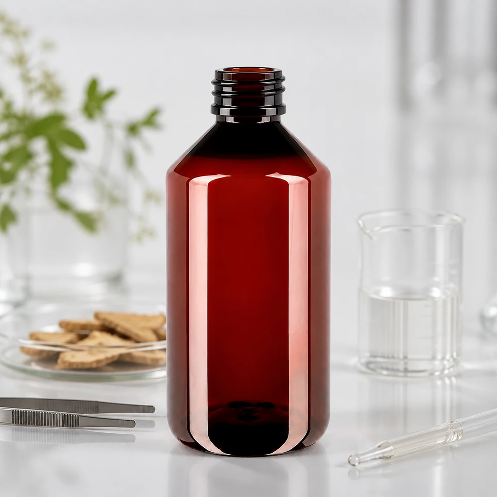 Robuste 750ml Kunststoffflasche braun mit engem Hals für Naturheilmittel und Tinkturen