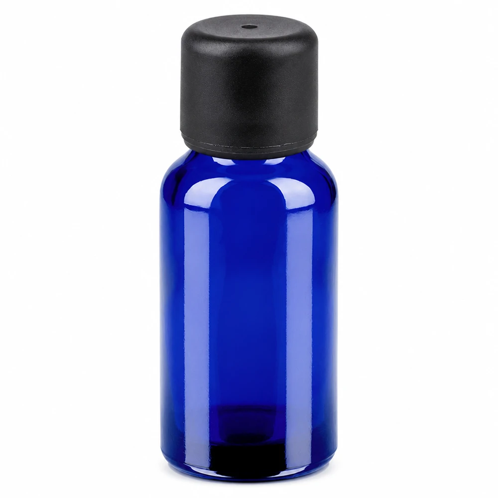 UV-schützende blaue Glasflasche 20ml mit schwarzem Tropfverschluss für lichtempfindliche Substanzen