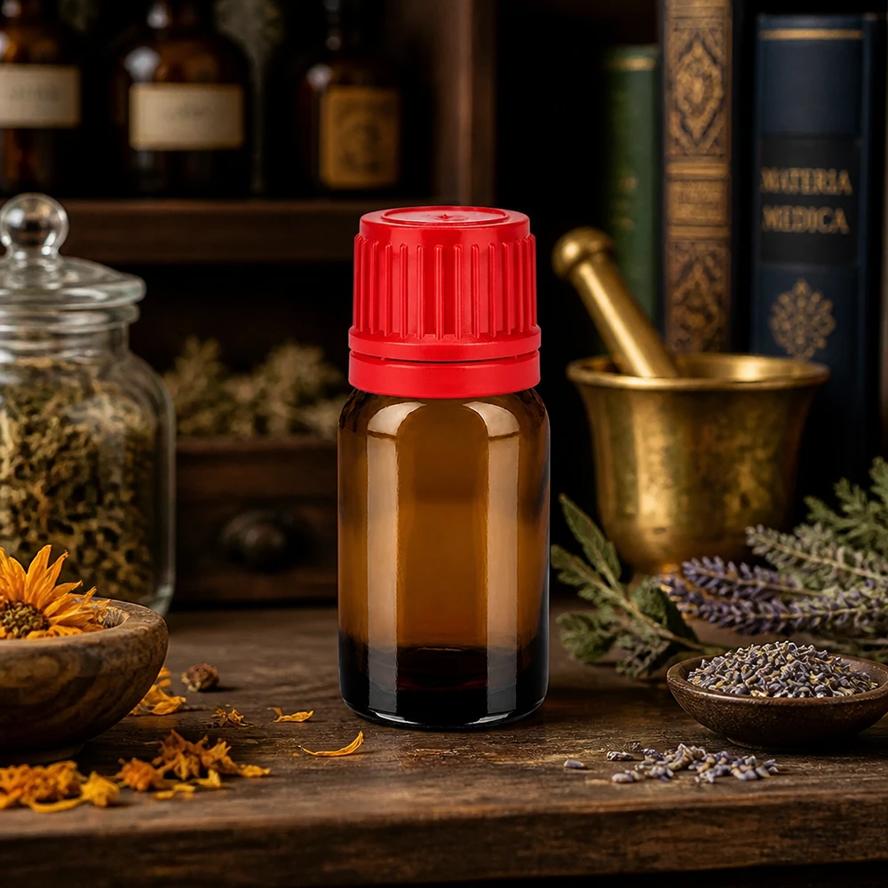 Lichtgeschützte 10ml Glasflasche braun mit roter Kappe für langanhaltende Qualität von Essenzen