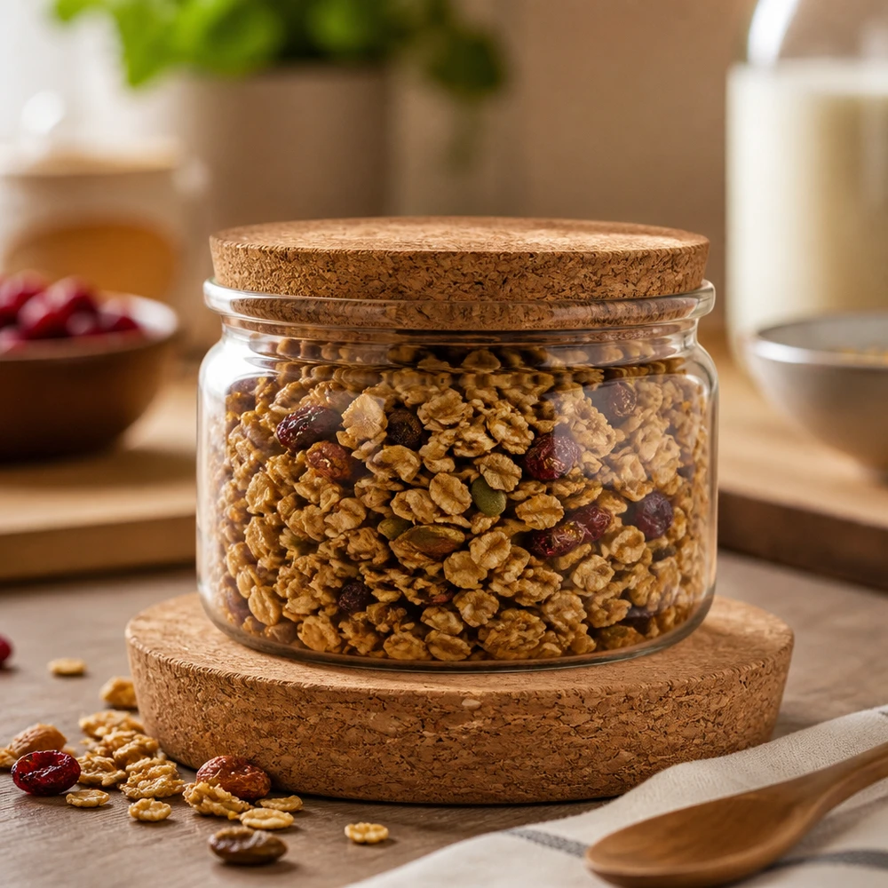 Korken für Öffnung 94mm WECK RR100 (ø97/90, H=20mm) WECK RR100 Korken Anwendung Müsli-Vorratsglas mit Nüssen Trockenfrüchten luftdichte Lagerung Korkdeckel 94mm