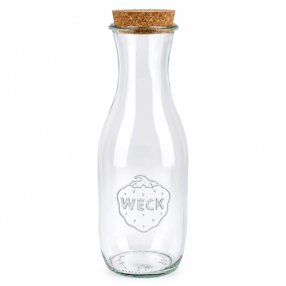 1062ml Saftflasche WECK RR60 mit Korken natur WECK Saftflasche 1062ml RR60 aus Glas mit Naturkorken Verschluss für Getränke und Aufbewahrung