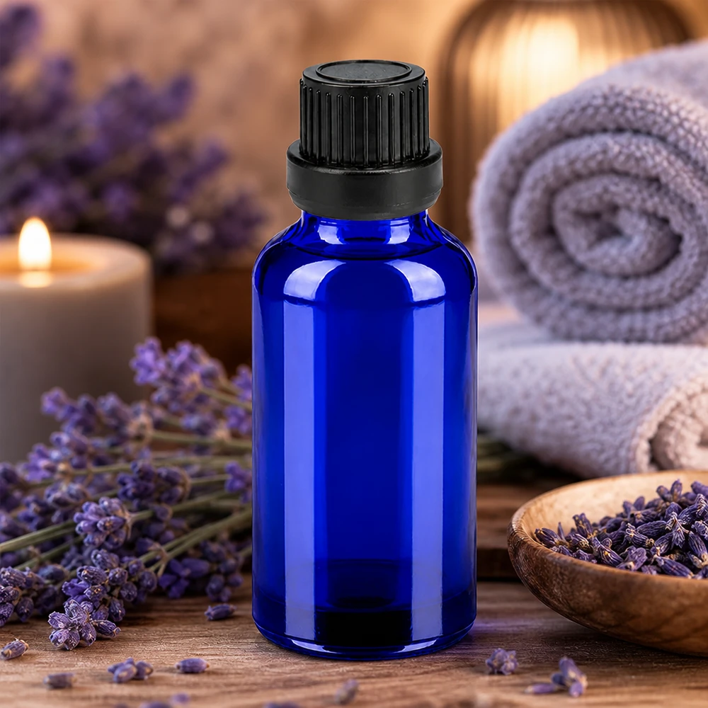 30ml Flasche 11mm Schraubverschluss schwarz Originalitätsverschluss BlueLine UT18/30 Kompakte 30ml Glasflasche mit Tropfeinsatz ideal für Reise und unterwegs