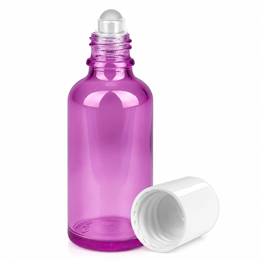 50ml Roll-On Flasche weiss Standard PurpleLine UT18/50 Roll-On Behälter 50ml in violett mit abnehmbarem Verschluss für einfache Befüllung