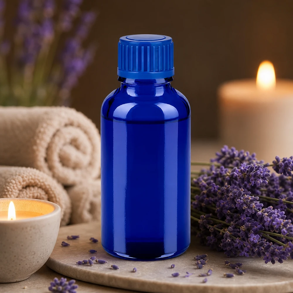 30ml Flasche 11mm Schraubverschluss blau Standard BlueLine UT18/30 30ml Flasche mit matter blauer Oberfläche und ergonomischem Design für einfache Handhabung