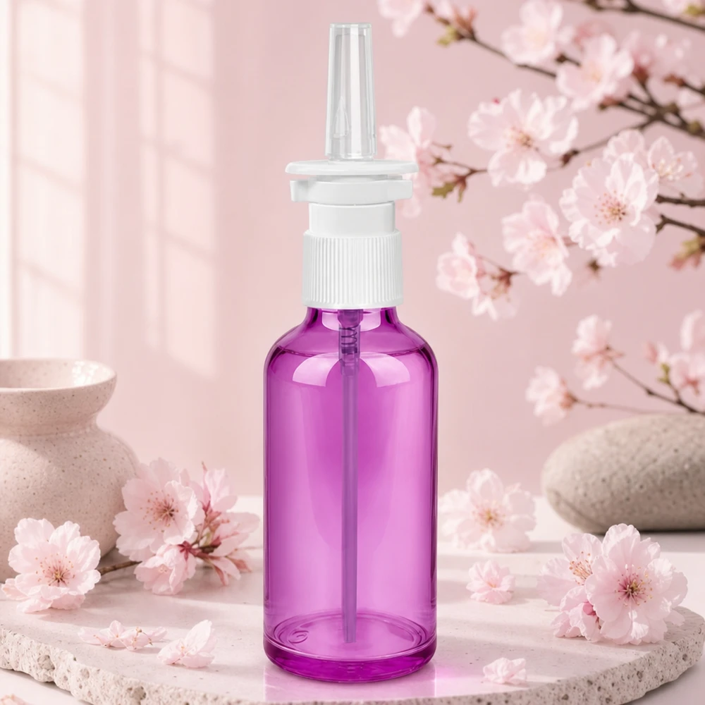 50ml Nasensprayflasche weiß/transparent Standard PurpleLine. UT18/50 Professionelle 50ml Purple Nasensprayflasche für optimale Wirkstoff-Applikation