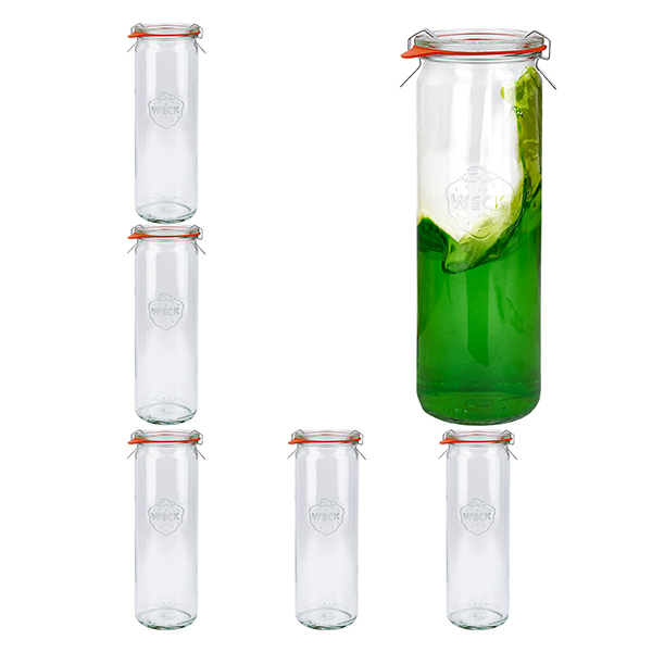 6er Set Weck Gläser Zylinderglas 600ml, 1/2L Sturzgläser mit