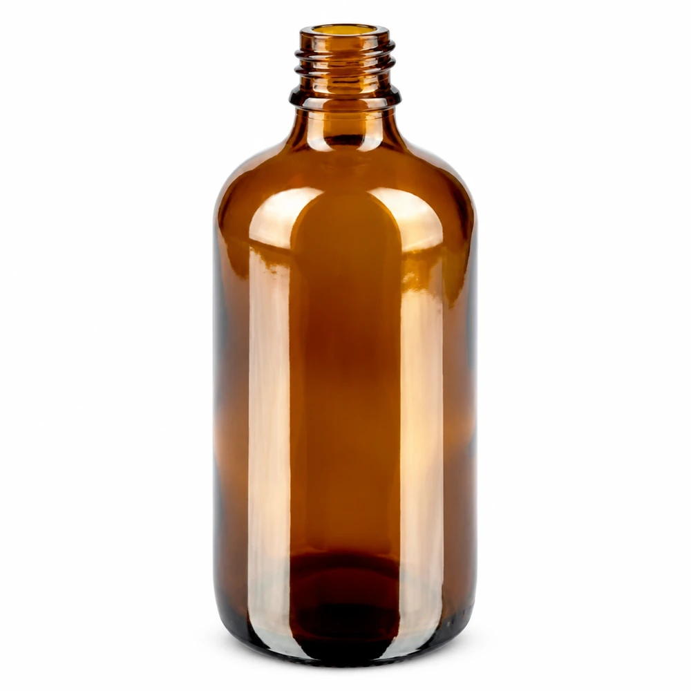 Lichtgeschützte 100ml Tropfflasche aus braunem Glas mit weißem Dosieraufsatz 0.9mm