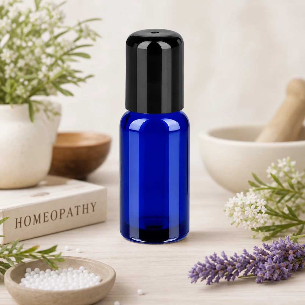20ml Roll-On Flasche schwarz Standardverschluss BlueLine UT18/20 Premium Roll-On Flasche 20ml in königsblau mit schwarzem Applikator für therapeutische Öle