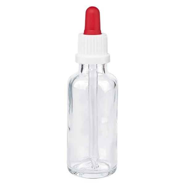 Apothekenflasche klar 30ml Pipette weiß/rot Originalitätsverschluss