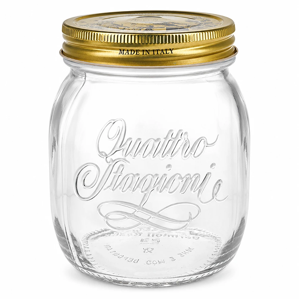 700ml Rundglas "Quattro Stagioni" mit Deckel 700ml Rundglas Quattro Stagioni mit goldenem Deckel Made in Italy Einmachglas italienisches Design leer