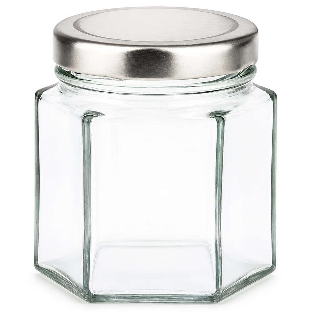UNiTWIST Mini Hexaglas Set 48 Stück 47ml transparentes Glas mit silbernem Twist-Off Deckel