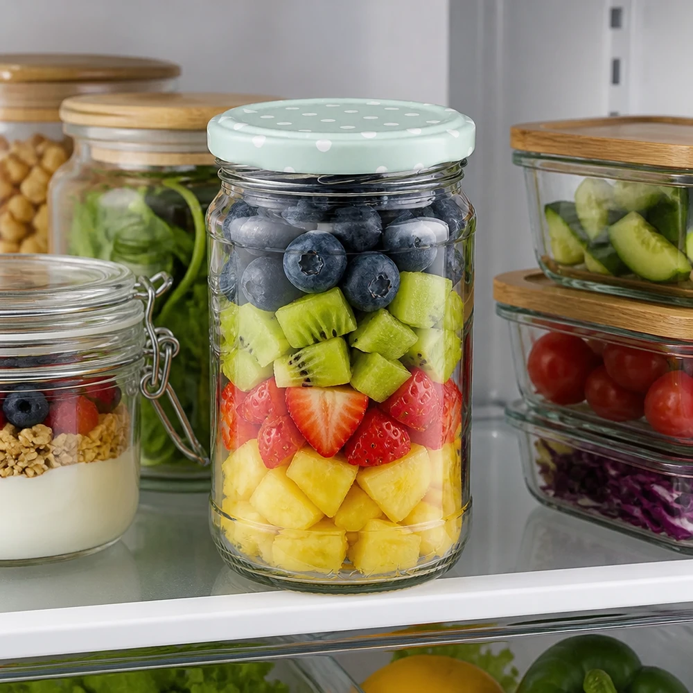 370ml Rundglas + BasicSeal Punkte mint matt UNiTWIST 370ml UNiTWIST Rundglas mit mintgrünem BasicSeal Deckel ideal für Meal Prep und Frischhaltung