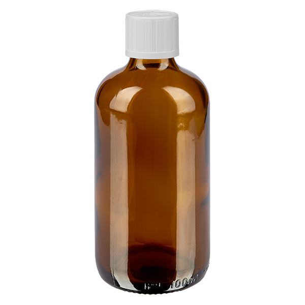 Apothekenflasche braun 100ml Tropfverschluss weiß Kindersicherung Standard Apothekenflasche braun 100ml Tropfverschluss weiß Kindersicherung Standard