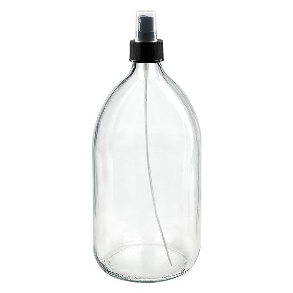 1000ml Medizinflasche klar, Pumpzerstäuber schwarz ApoGlas