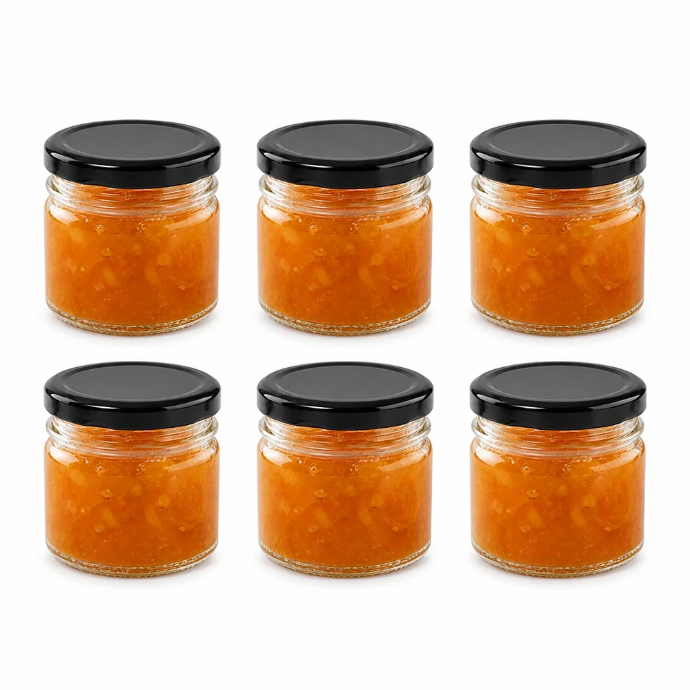 33 ml Rundglas 6er-Set mit Deckel (Deckelfarbe: schwarz) – UNiTWIST UNiTWIST Glasdosen 33ml 6er-Set mit schwarzem Schraubdeckel für Marmelade und Aufstriche
